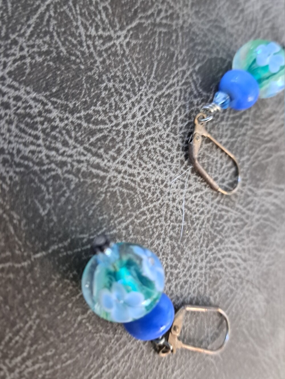 Handcrafted Blue Floral Glass Drop Earrings